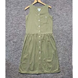 VTG Just Clothes Dress Women XS Olive Green Button Front Linen‎ Cotton Midi Boho